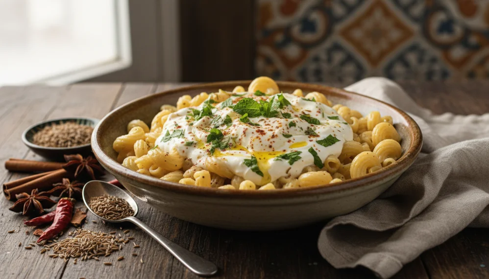 Macaroane arabesti cu sos de iaurt si mirodenii