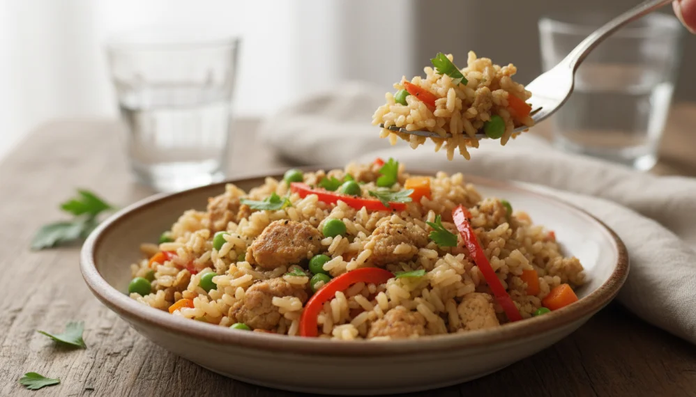 Orez brun cu carne de curcan