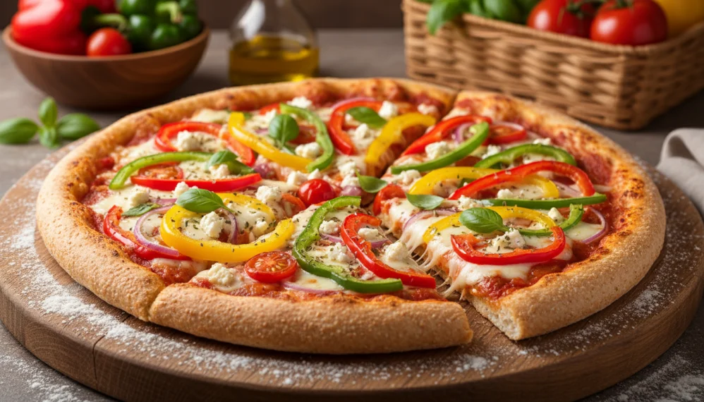 Pizza integrala cu ardei in trei culori