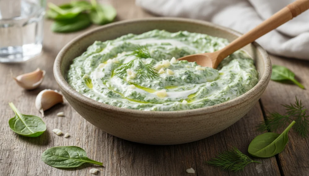 Sos de spanac cu iaurt si usturoi